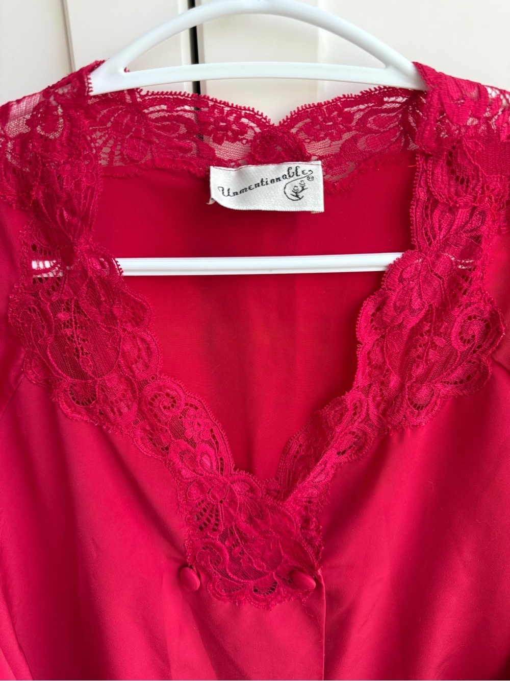 2 Piece Set | Vintage 80s/90s Red Satin Pajama Set Lace Trim Size L - Picture 3 of 8